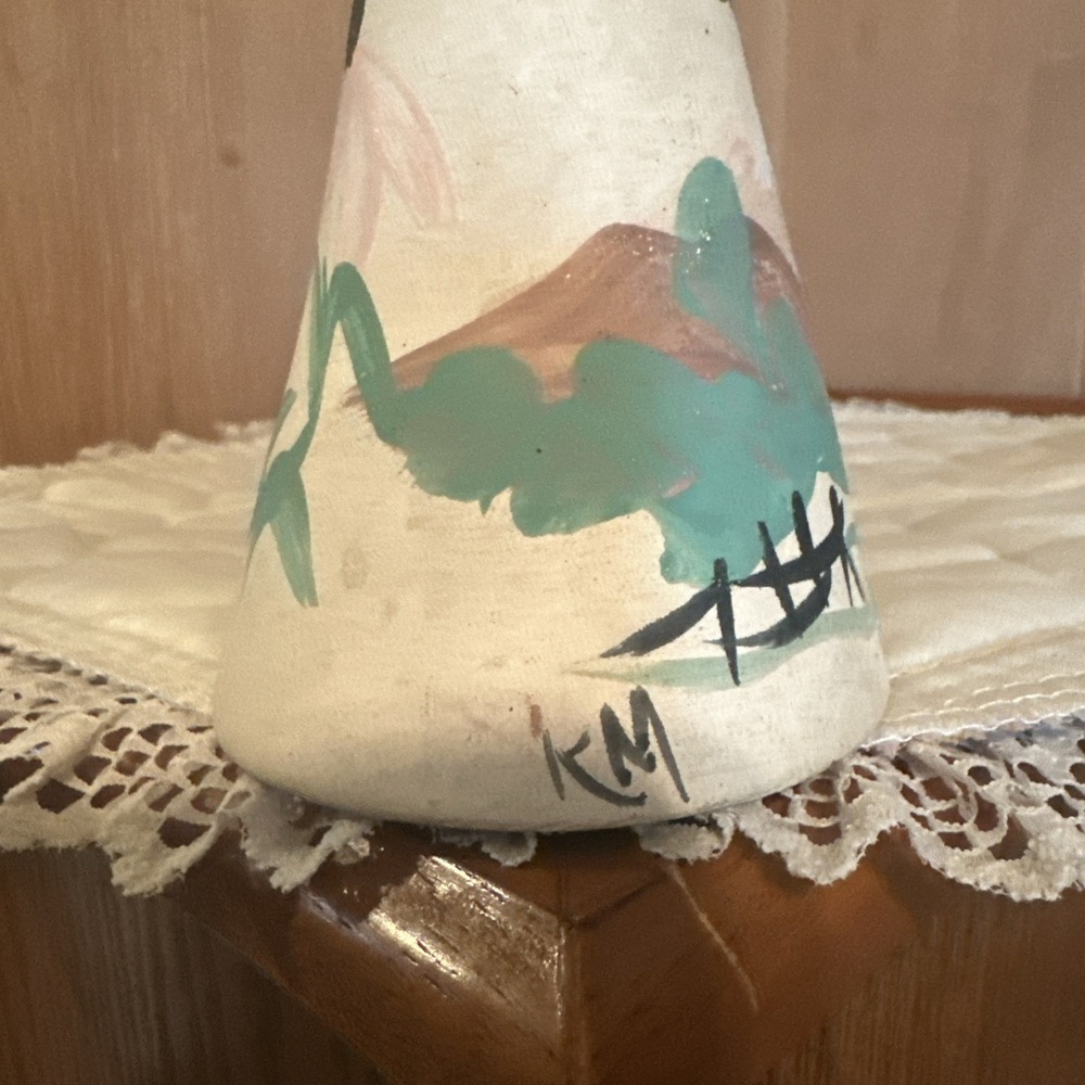 Ceramic Clay Pottery Bell Southwest Desert Cactus , Hand painted, Vintage Signed - Picture 5 of 5